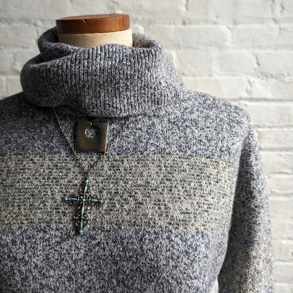 Y2K Vintage Stripes Minimalist Oversize Chunky Knit Striped Turtleneck Sweater - Picture 2 of 7